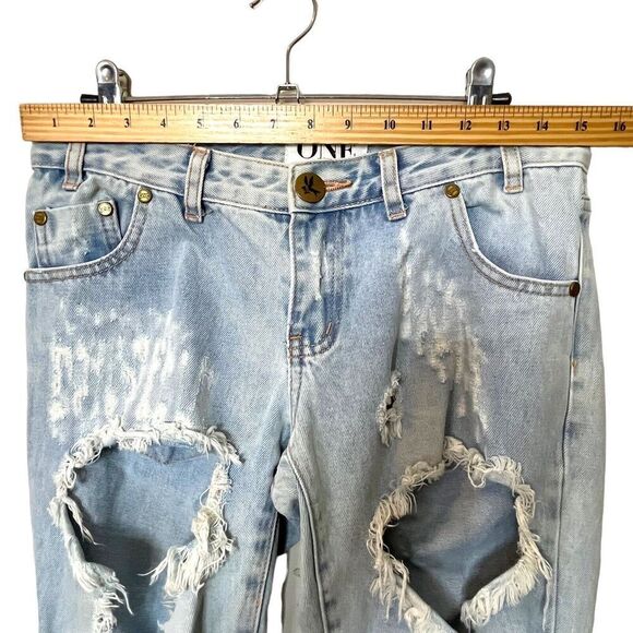 One Teaspoon Free Birds Trashed Rigid Jeans Women’s Size 27 Distressed 7/8 Zip - Picture 14 of 16